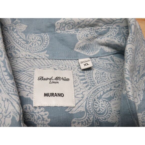 Mens Murano‎ Baird McNutt Linen Paisley Button Front Dress Shirt Size XL Blue - Picture 6 of 8